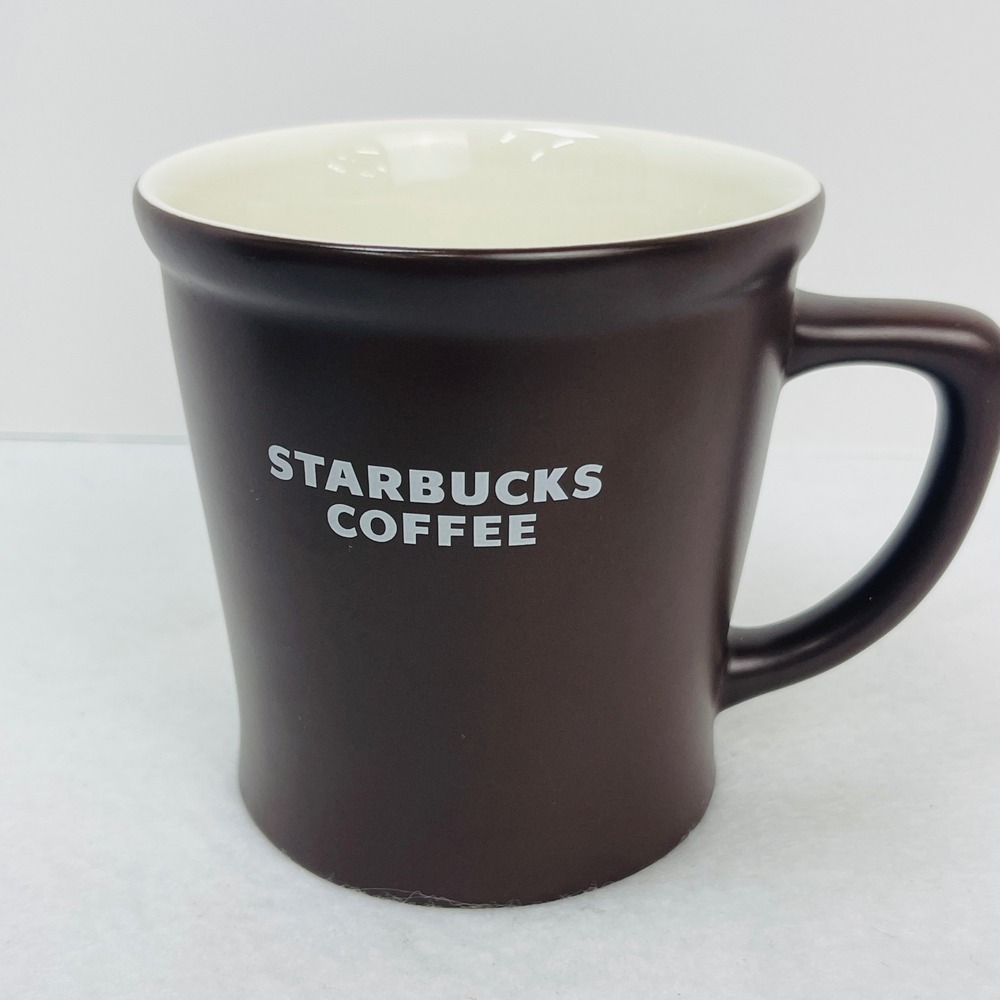 Starbucks Coffee 2008 Matte Brown Ceramic Mug 16oz White Logo Cream Interior